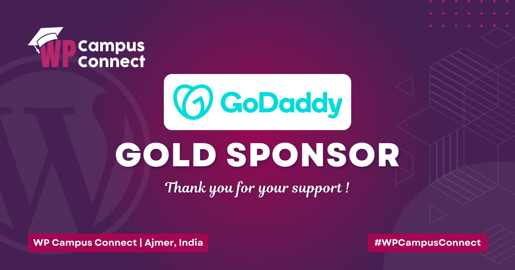 GoDaddy is our Gold Sponsor